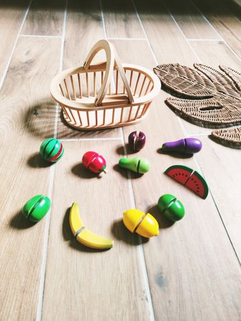 🍓Dinette corbeille/panier avec fruits et légumes en bois à scratch