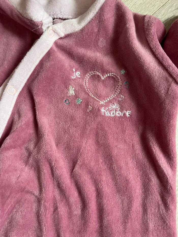 Pyjama velours violet 1 pièce avec pieds 12 mois - photo numéro 2
