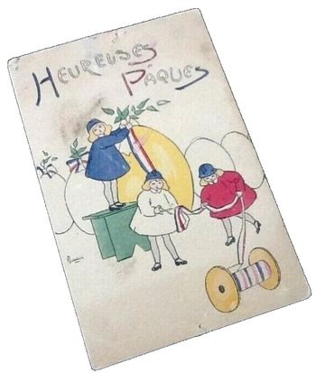 Carte postale ancienne Heureuses Pâques Illustrateur Henriette Delalain N°132