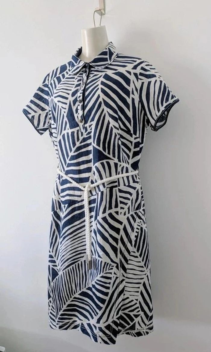 Robe d'été 100% lin blanche et marine - Initiative - taille 46 - photo numéro 4