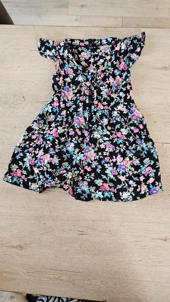 Combi short noir à fleurs roses, YD, 8/9 ans