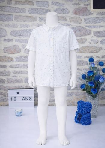 Chemise manches courtes blanche et bleu Garçon taille 10 ans marque Okaidi 🎸 