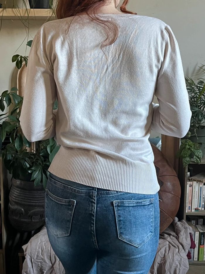 Haut fluide manche longue grand décolleté rond - blanc crème - photo numéro 11