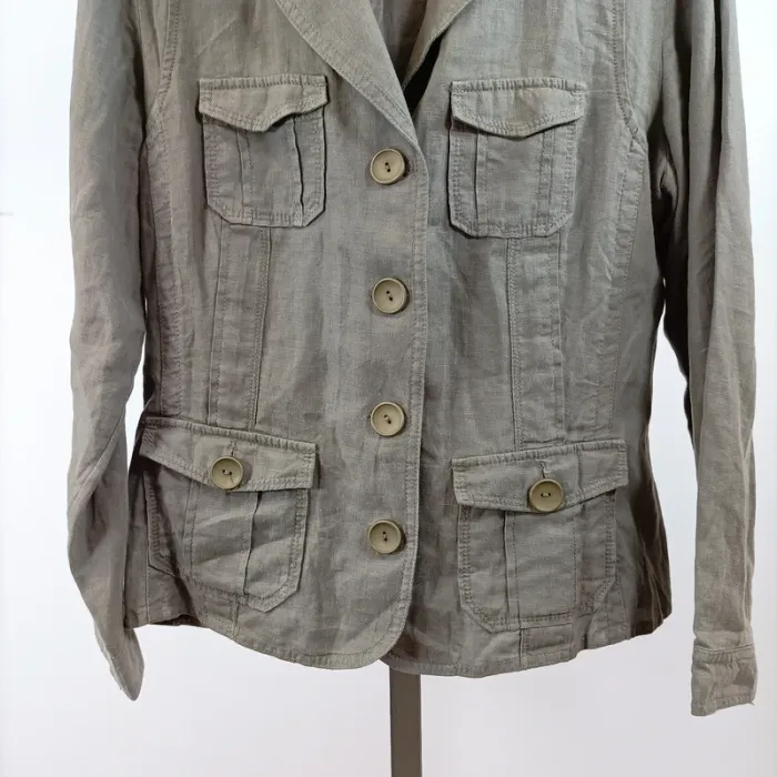 Veste saharienne kaki Mat de Misaine T44 coton lin style casual chic safari été A1531 - photo numéro 5
