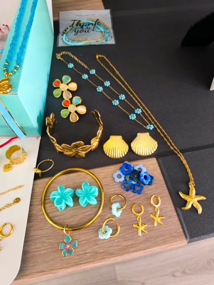 Lot de 40 bijoux dorés et turquoises - photo numéro 3