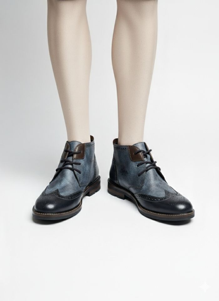 🌹👟pièce unique : bottines chukka rieker style brogue cuir bleu & marron - pointure 40 - photo numéro 2