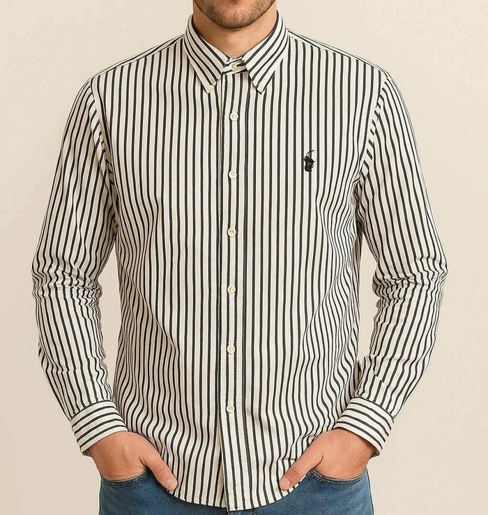 Chemise Ralph Lauren rayée noire et blanche – Slim Fit – Taille XL