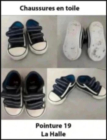 chaussures en toile bleu marine à scratchs été pointure 19 Très bon état La Halle