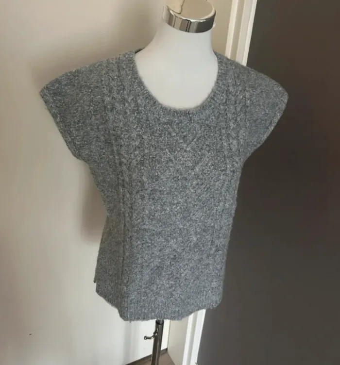 Armand Thierry, pull manches courtes laine femme taille 40 gris chiné