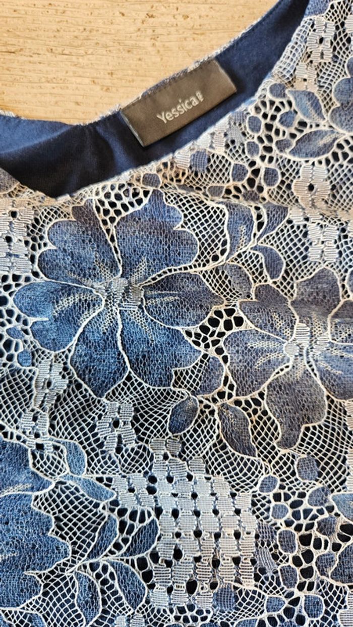 Débardeur bleu avec broderie blanche, Yessica, taille S, nickel - photo numéro 5