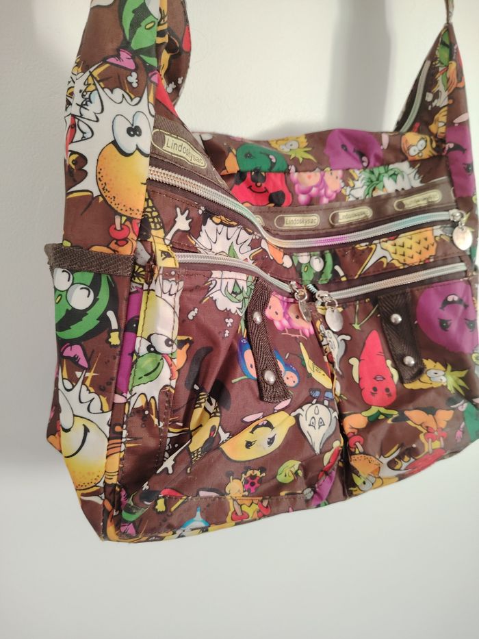 Sac bandoulière fantasie multi poches fruits et légumes rigolos - photo numéro 3