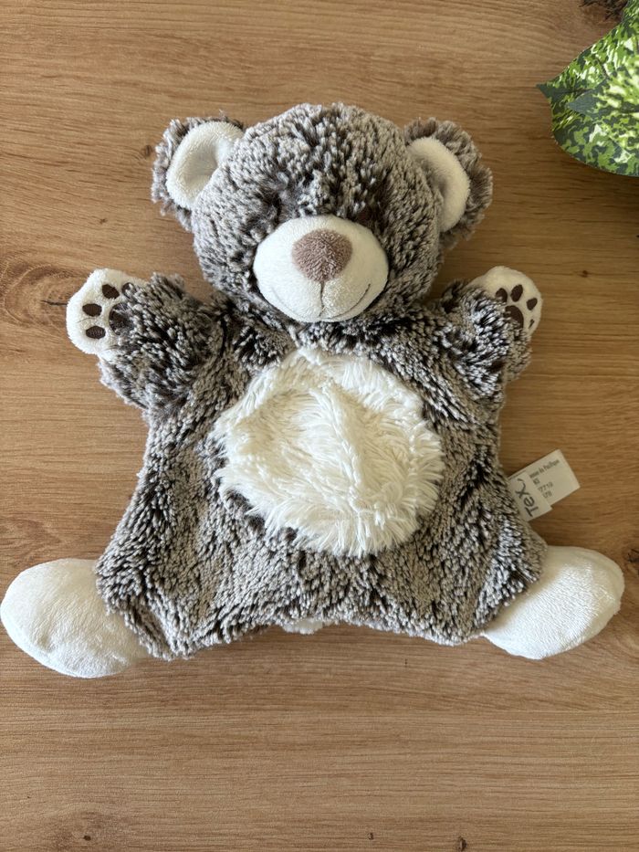 Doudou marionnette ours empreinte marron gros blanc tex - photo numéro 2