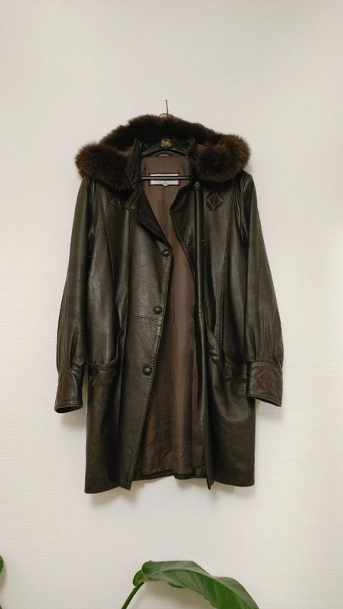 Manteau vintage en cuir Au Renard vintage hiver très chaud - photo numéro 11