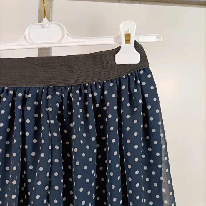 Jupe fluide bleu marine à pois blancs ceinture élastique T2 - Fabriquée en France A1078 - photo numéro 5