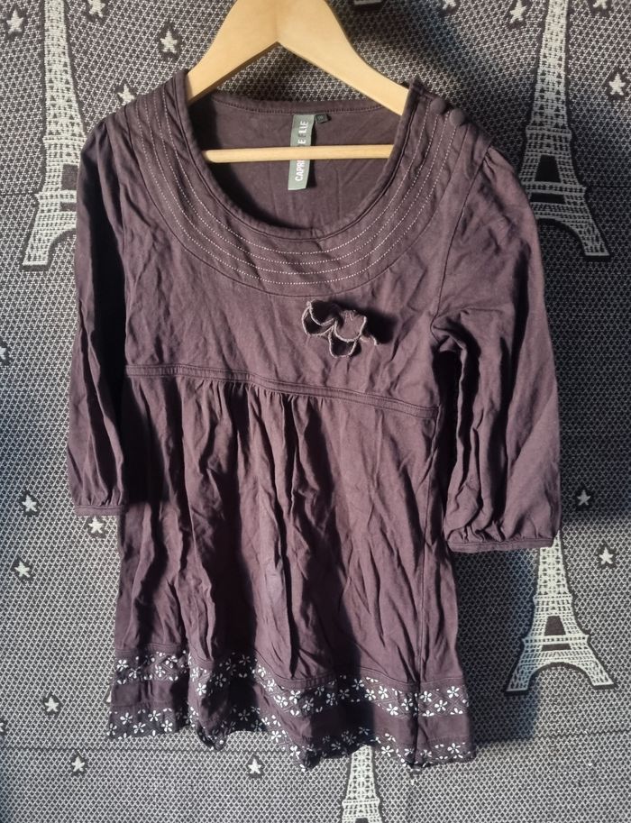 Tunique marron avec fleurs manches longues 10ans