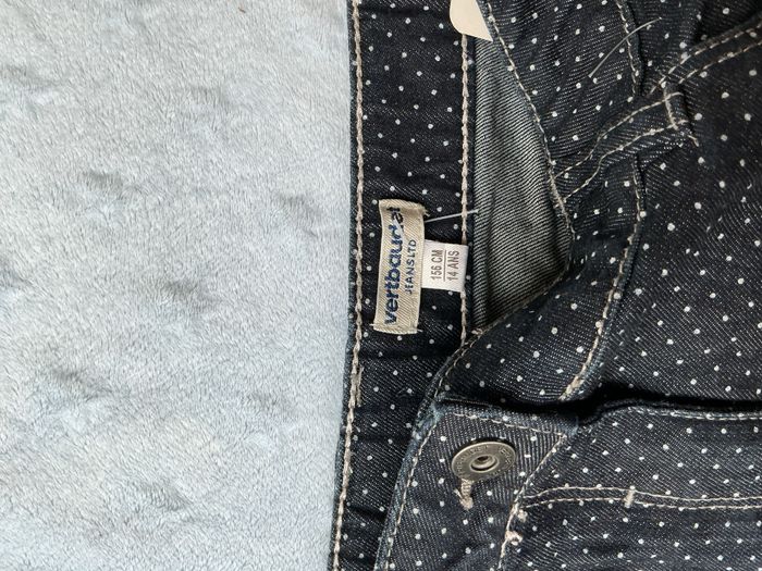 jupe en jean marine à pois blanc taille réglable 14 ans vertbaudet - photo numéro 6