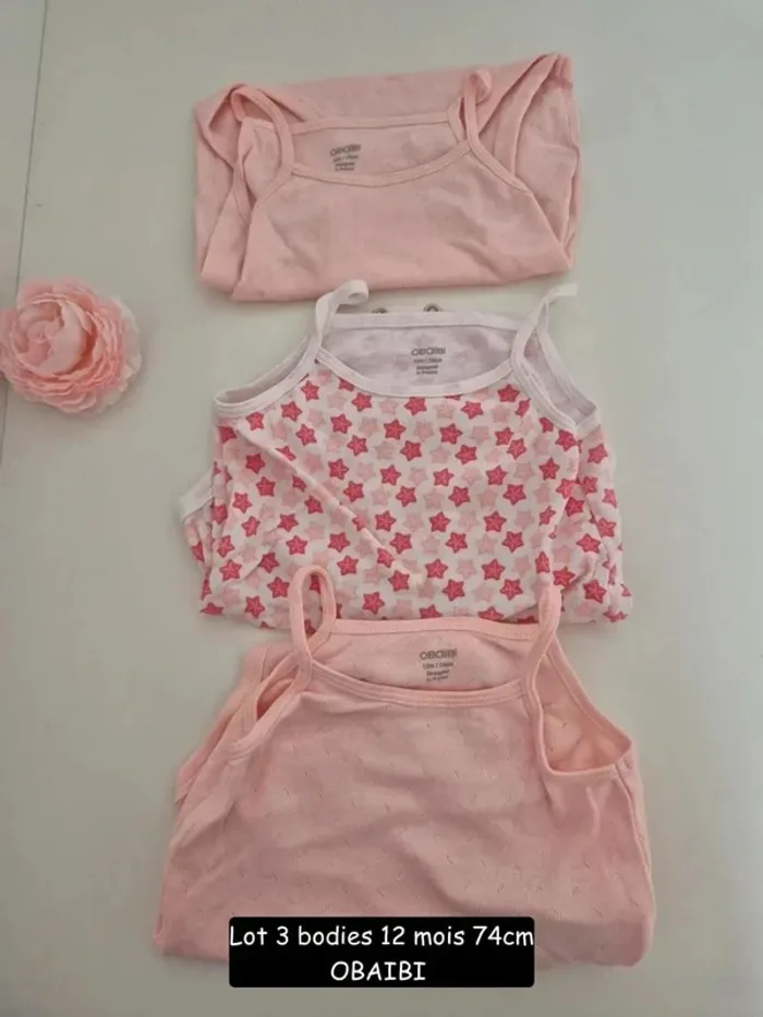 Collection 2025 🌸 3 bodies bretelles été Obaibi , Parfait état 🌸 12 mois 74 cm