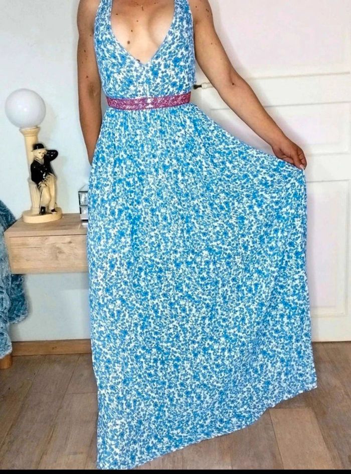 Robe fluide fleurie très longue - Dos nu - Bérénice - 34 - Comme Neuve