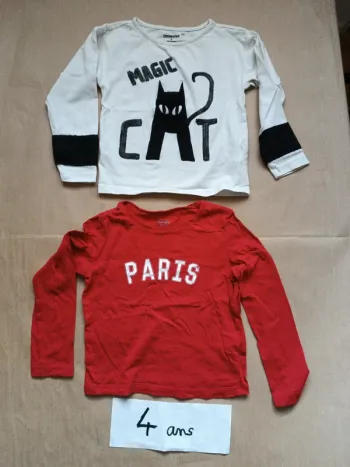 Lot 2 T-shirts ML 4 ans