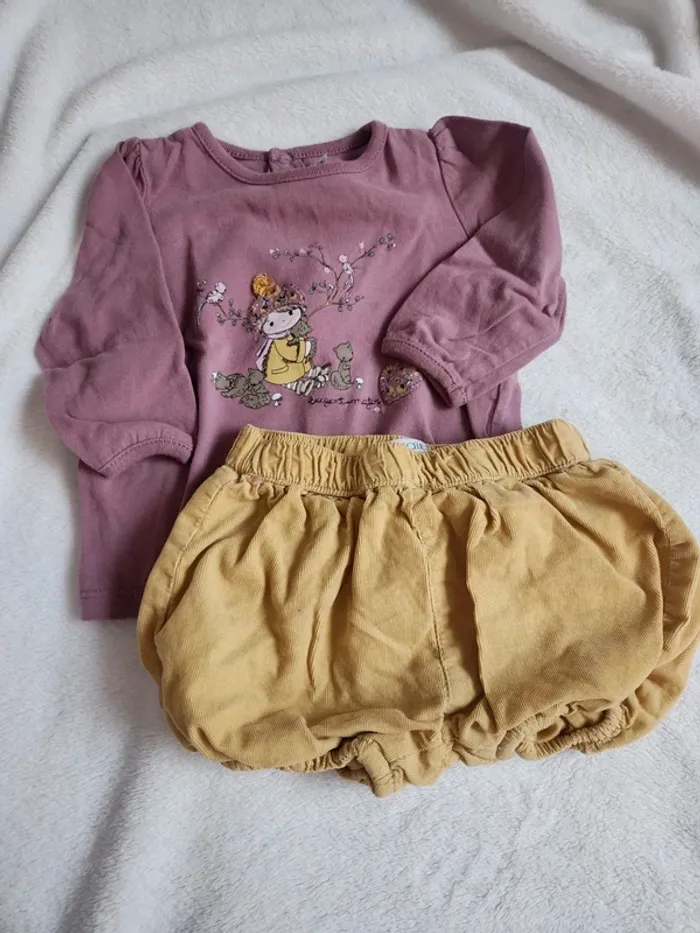 Joli ensemble haut + short bébé fille Sergent Major et Obaibi 9 mois