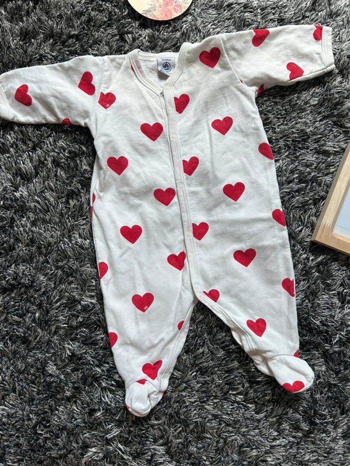 Pyjama Petit Bateau blanc à cœurs rouges - Taille 3 mois - photo numéro 2