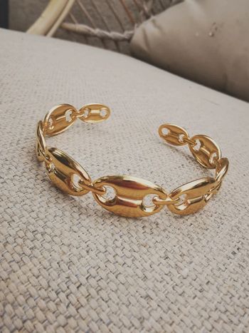 A33 bracelet jonc doré acier inoxydable ajustable grain de café