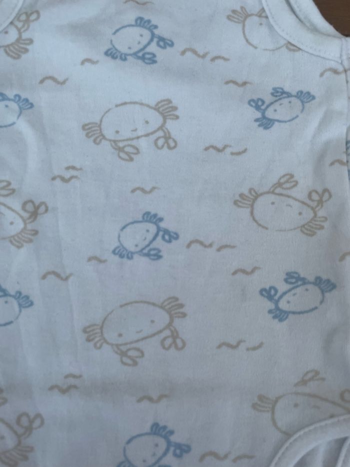 Lot 3 bodies bébé sans manches – bleu, blanc & motifs marins – 12 mois - photo numéro 5