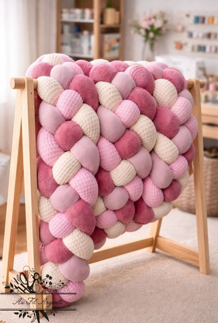 Tresse de lit fine en 4 épis de 4m40 Rose - photo numéro 1