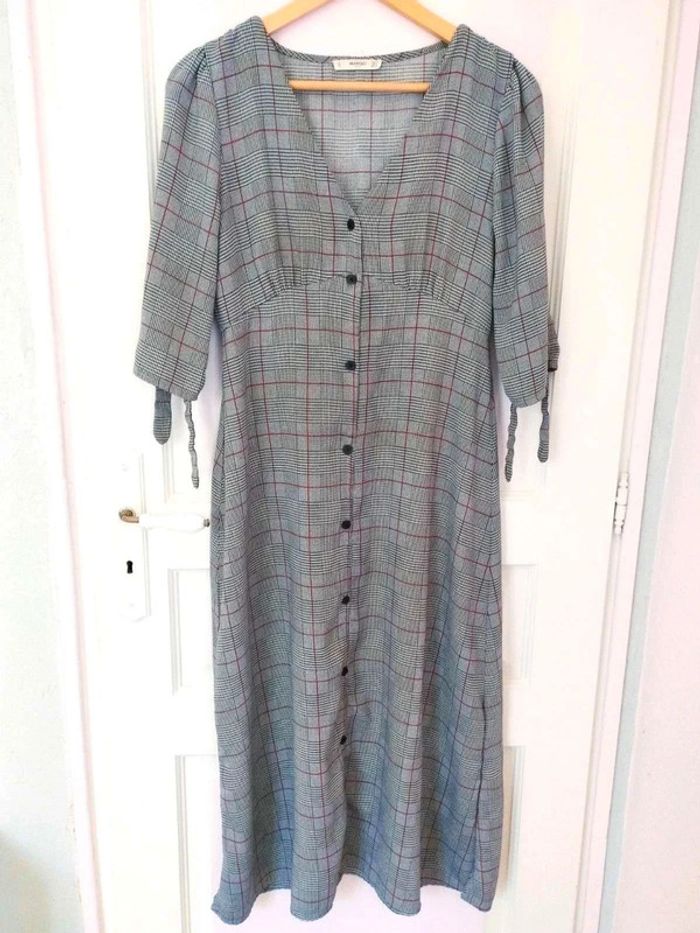 Robe  longue -  gris  rouge  tartan  - Mango  -  M  -  Comme  Neuve - photo numéro 5