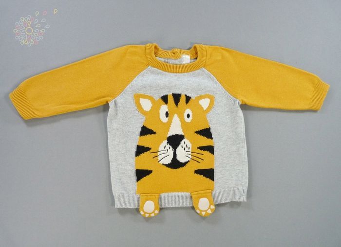 Pull tricot gris jaune tigre Orchestra 3 mois 60 cm garçon