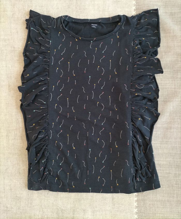 T.shirt manches courtes bleu marine avec froufrou 12 ans