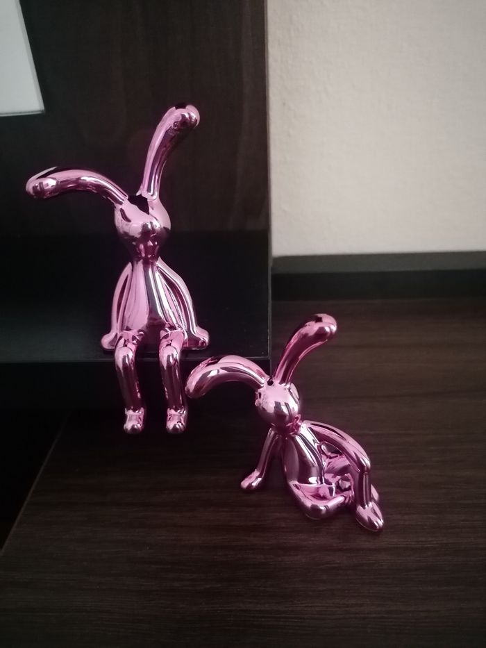 Lot 2 Figurines lapin chromé rose deco - photo numéro 2