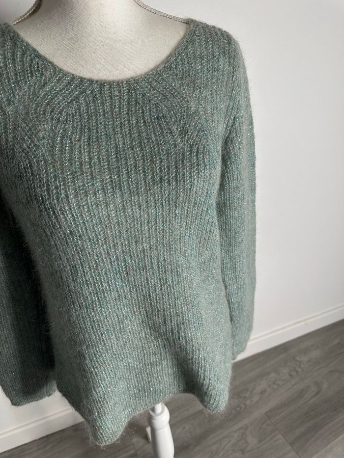 Pull alpaga et mohair vert sauge bleu turquoise pailleté 123 T38 M - photo numéro 4
