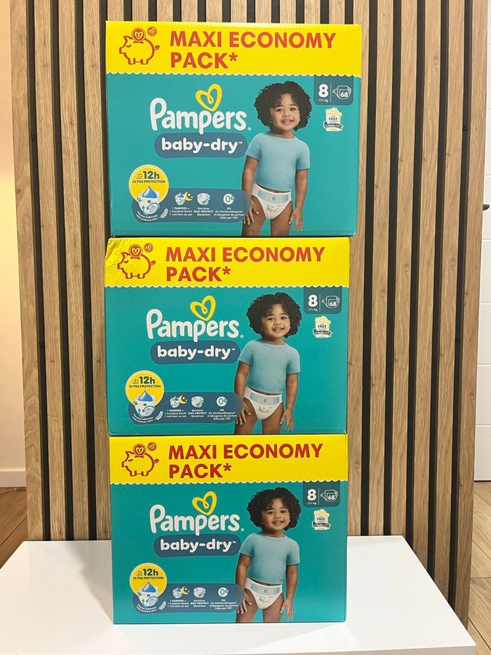 Lot 3 packs Pampers Baby-Dry T8 – 204 couches – Neufs