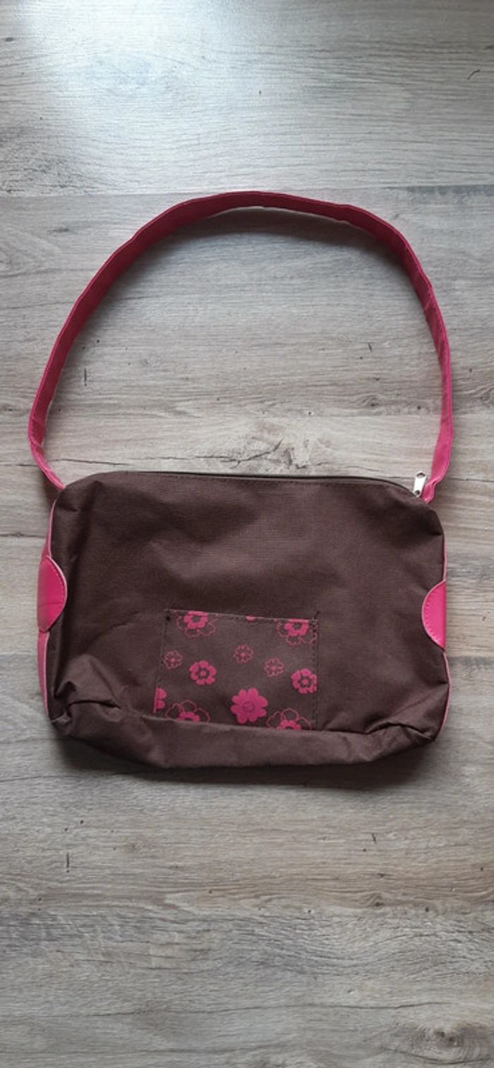 Sac marron à fleurs roses - photo numéro 2