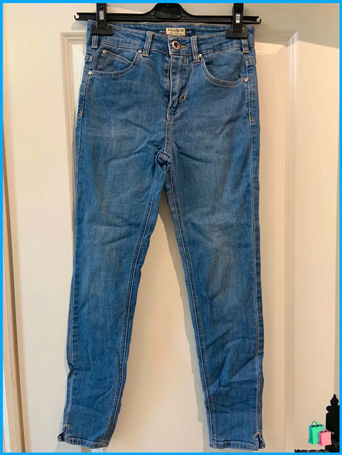 🔝 Jean skinny slim Pull & Bear bleu clair taille XS 34 en coton polyester et elasthane