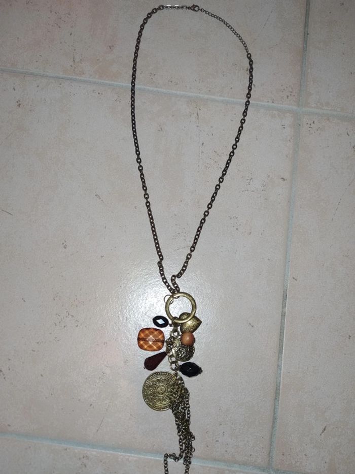 Collier sautoir marron et bronze MOA