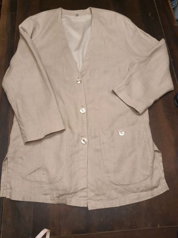 Pardessus beige Anny N 100% lin  fr/ be 46 - photo numéro 11