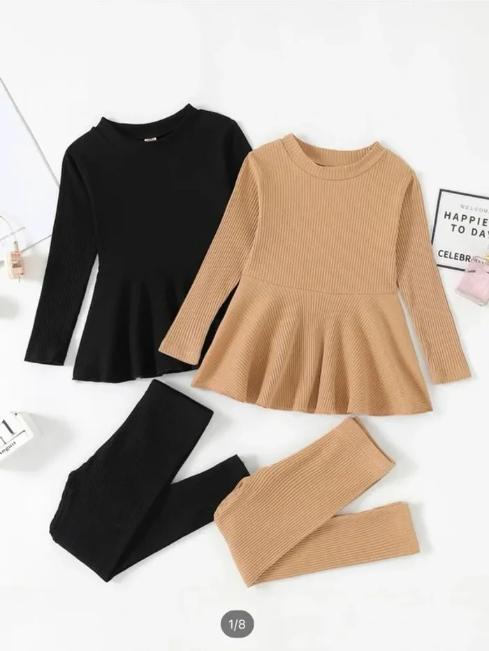de 2 ensembles confortables péplum SHEIN fille 10 cm taille 5/6 ans noir et beige