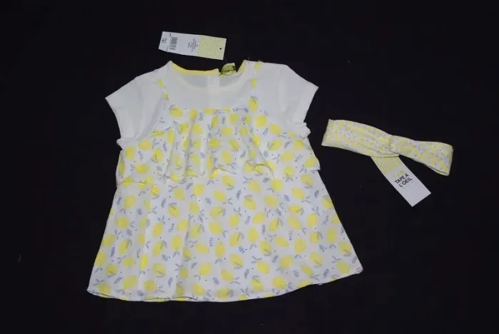 Ensemble citron tape à l'oeil 23 mois 2 ans t-shirt blouse bandeau neuf