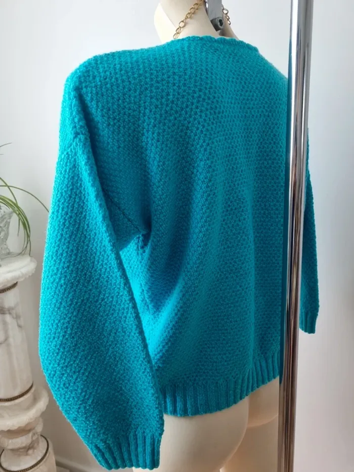Pull turquoise tricoté vintage - photo numéro 13