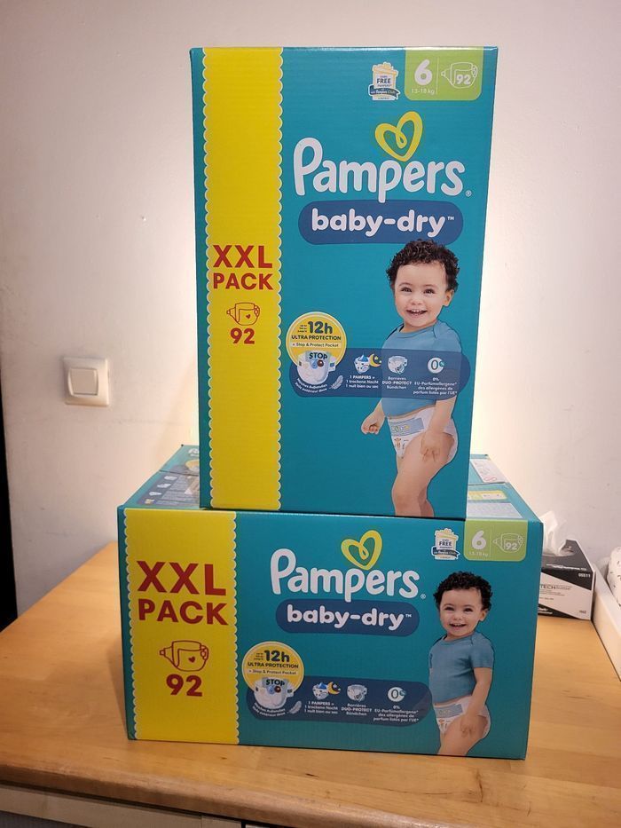 2 pack XXL 184 couches taille 6 pampers baby dry