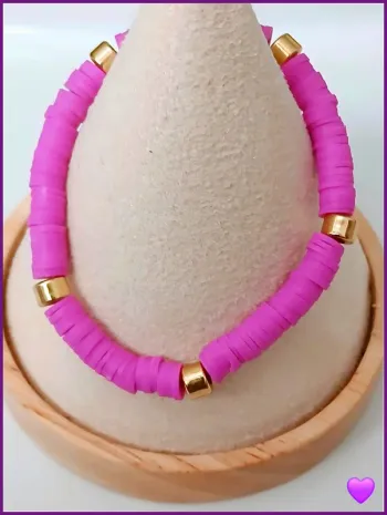 Bracelet perles heishi violet et doré femme -tendance été