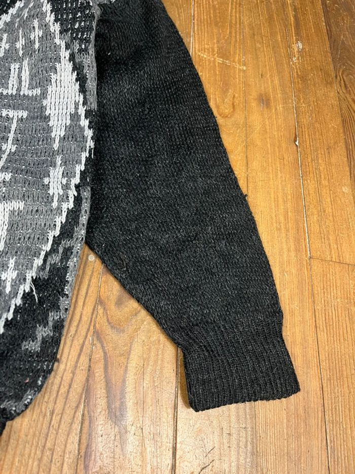 Pull maille vintage motifs noir gris L - photo numéro 5