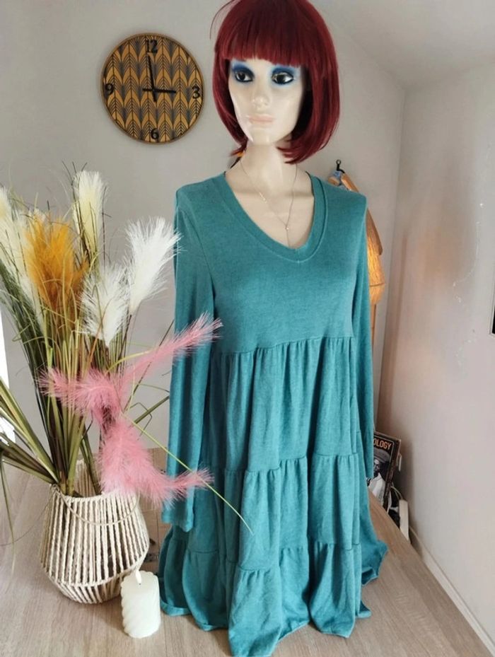 🌿Robe Volantée Vert d'Eau Angora & Laine Made in Italy T36/38🌿 - photo numéro 2