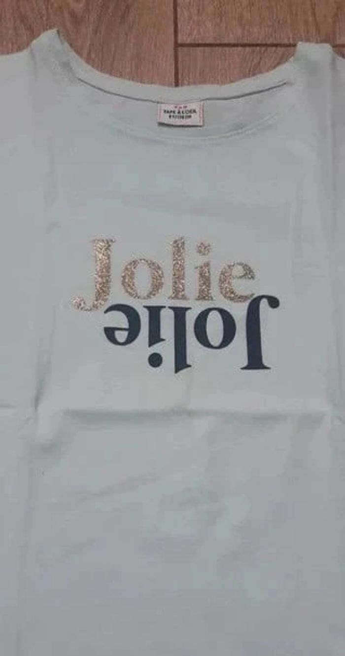 Tee-shirt MC tape à l'oeil menthe "jolie" 8 ans en parfait état - photo numéro 2