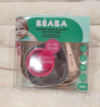 Coffret repas Beaba en silicone rose Neuf 