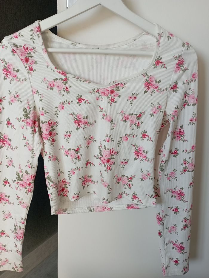 T-shirt manches longues, blanc à fleur