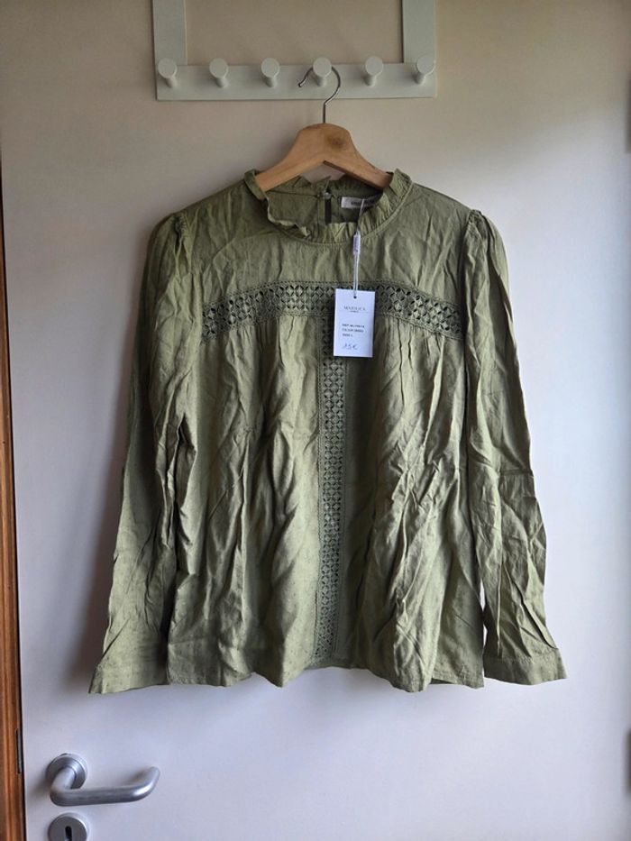 Chemisier vert olive majolica neuf avec étiquette - taille L