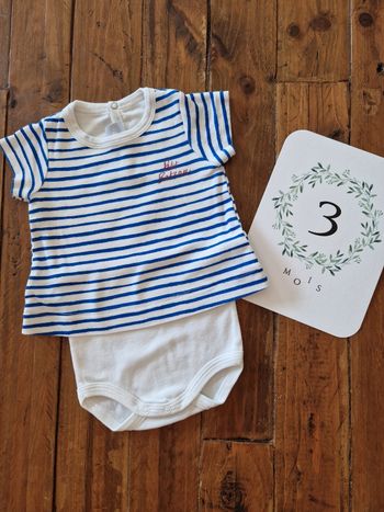 Body t-shirt Petit bateau marinière 3 mois